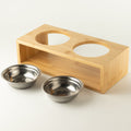 Doppia ciotola grande in acciaio inox con supporto in legno – 2 × 13 cm