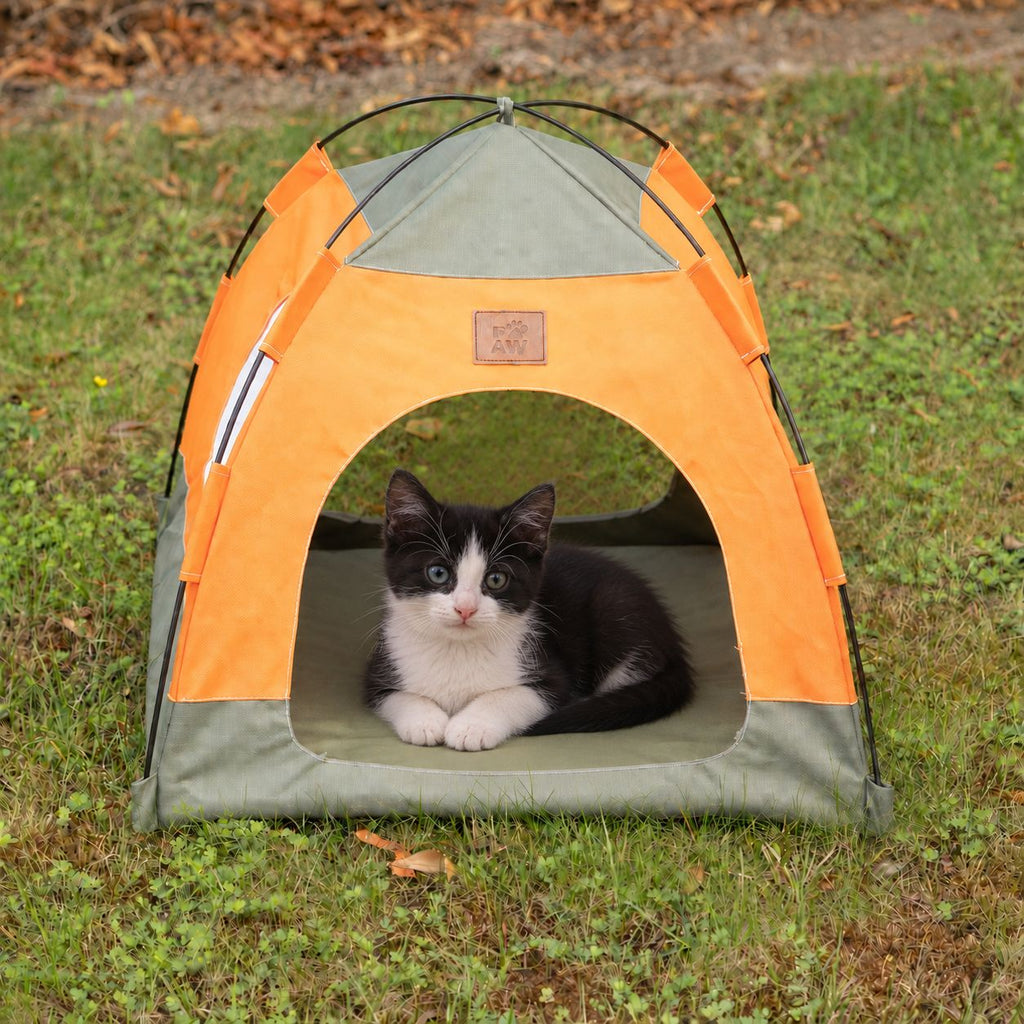 Cuccia a tenda verde e arancione – 48 × 48 × 40 cm