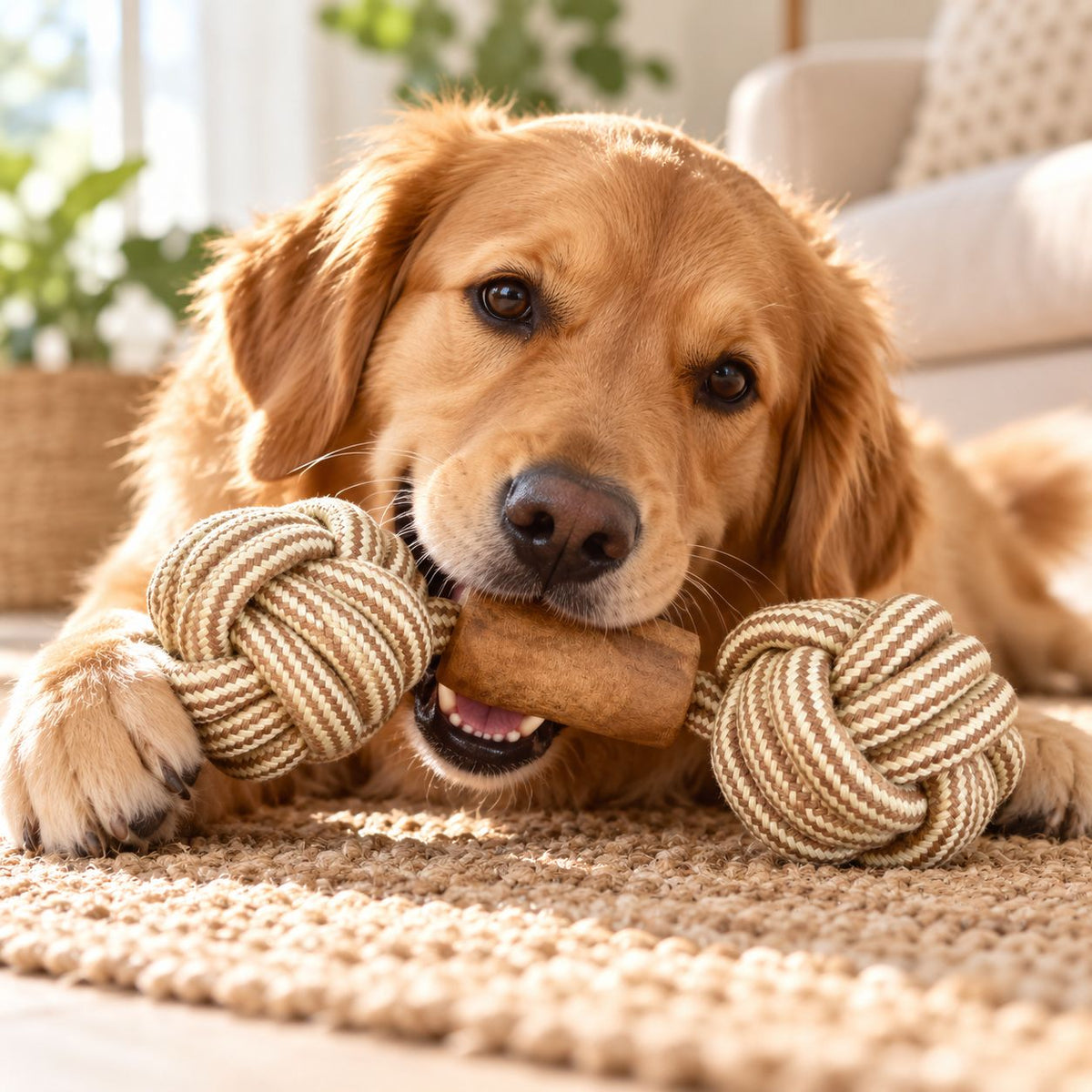 Gioco per cani in legno di caffè e corda "Double Trouble"