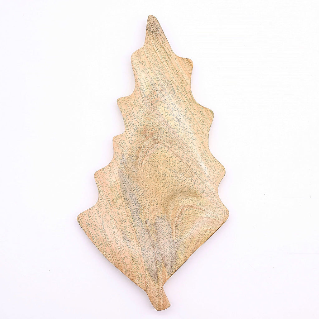 Ciotola a foglia in legno di mango e smalto verde – 33 x 17 cm