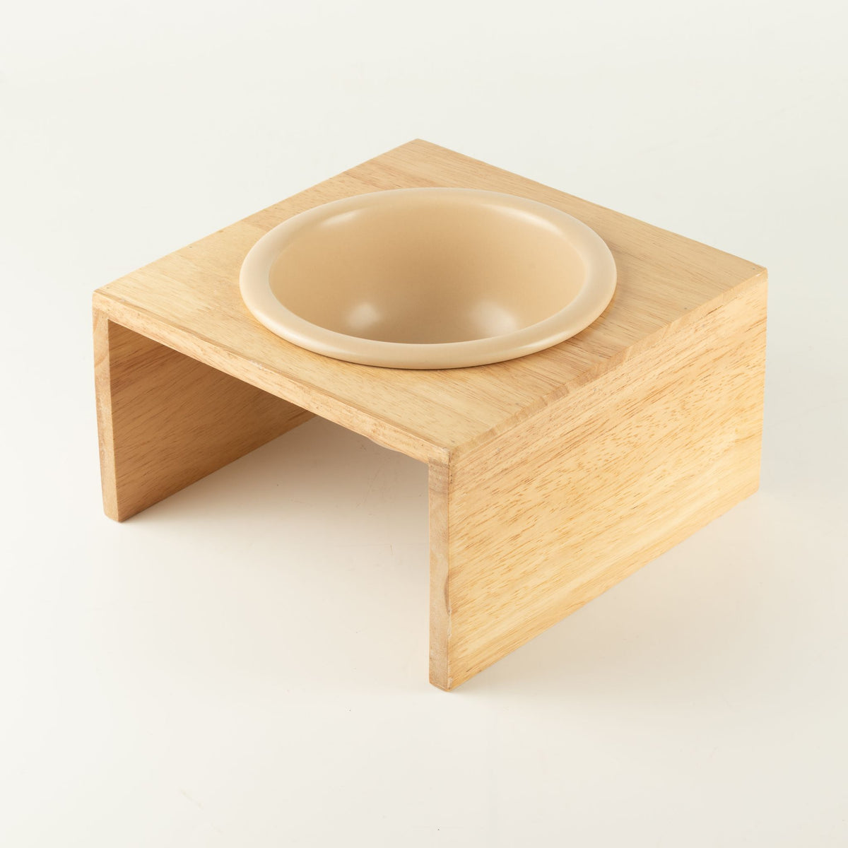 Ciotola in ceramica crema con supporto in legno – 14 cm