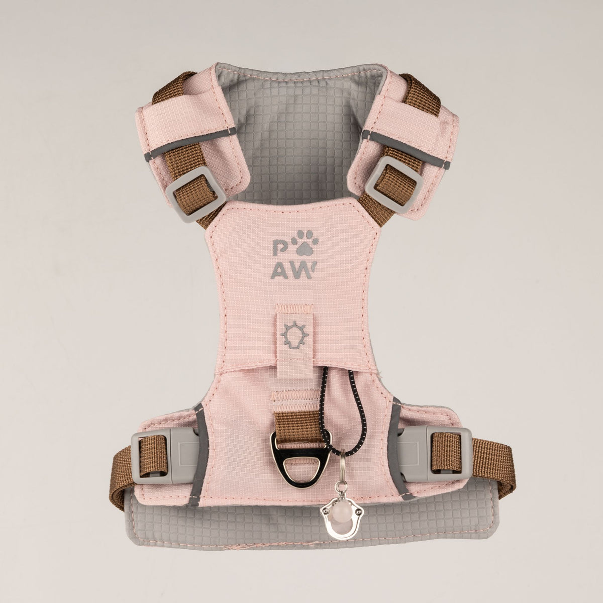Pettorina Guardian rosa cipria con ciondolo in quarzo rosa – taglia S (4–8 kg)