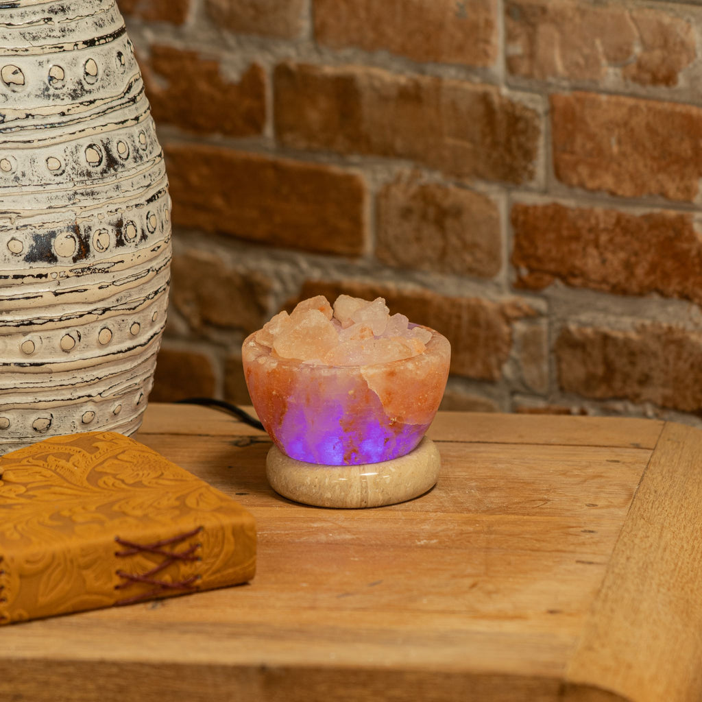 Lampada di sale "Braciere" USB con pietre di sale – luce multicolore
