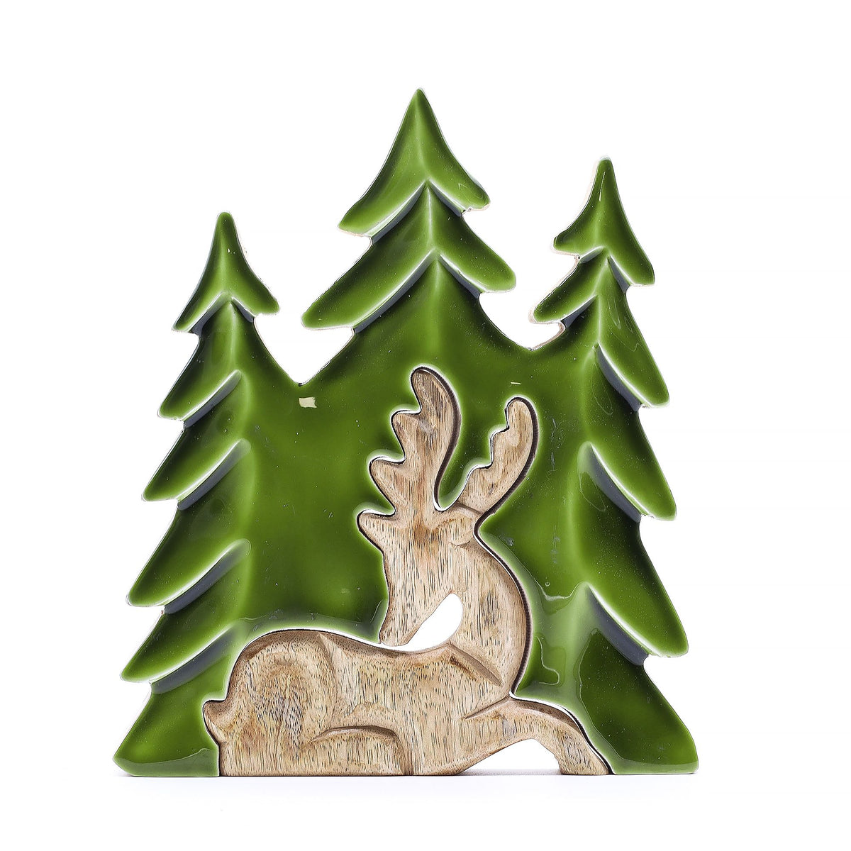 Decorazione 3D in legno "Cervo nel bosco" – 23 x 20 cm