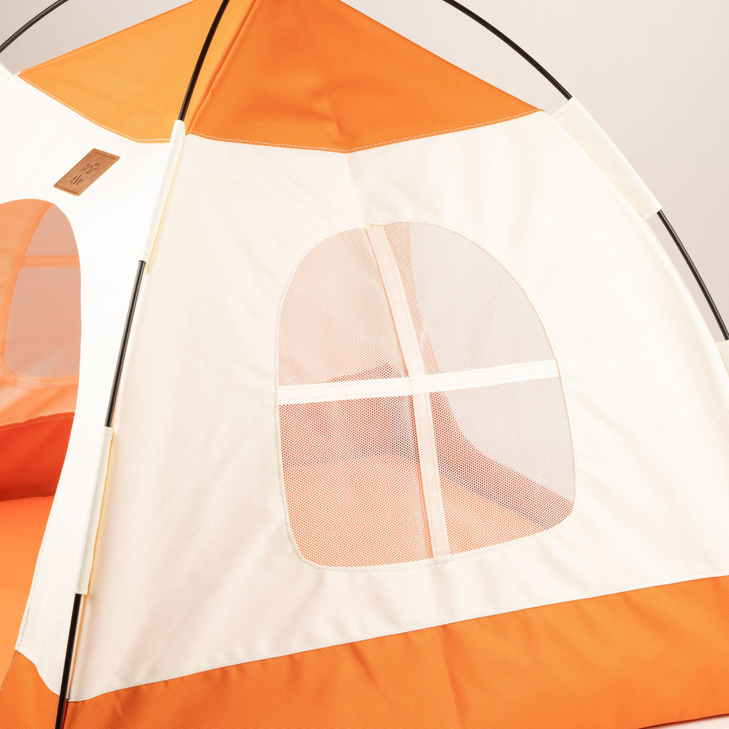 Cuccia a tenda beige e arancione – grande, 58 × 58 × 48 cm