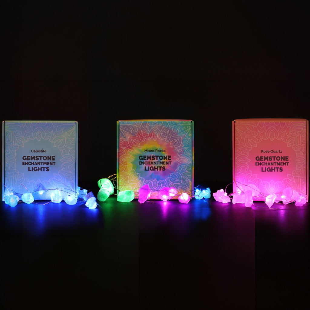 Filo di luci con cristalli di quarzo rosa – 227 cm, USB