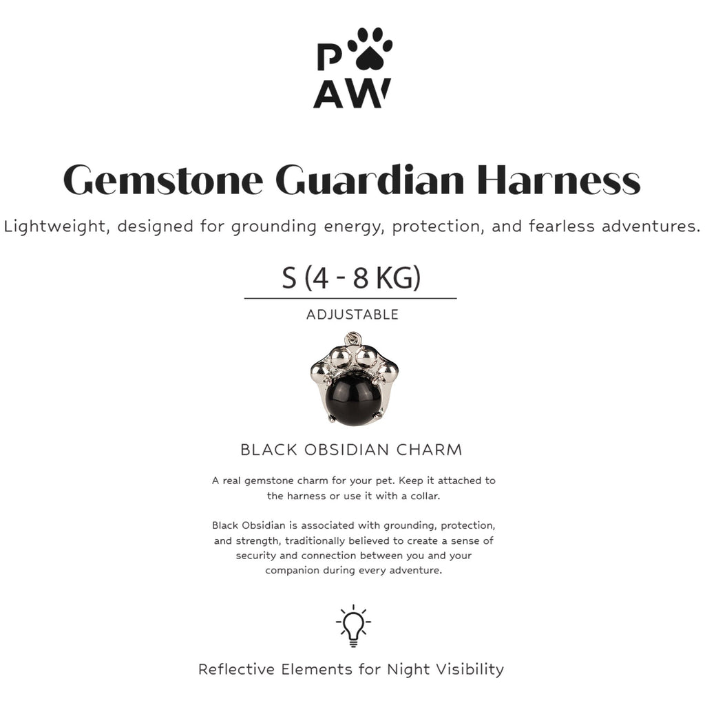 Pettorina Guardian grigio roccia con ciondolo in ossidiana nera – taglia S (4–8 kg)