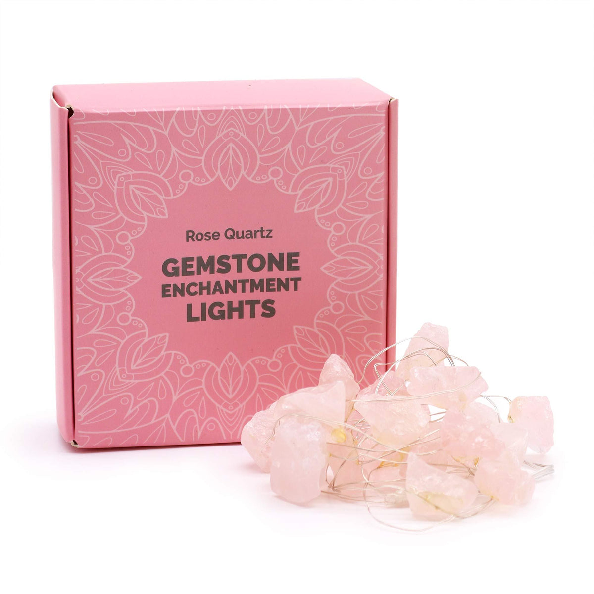 Filo di luci con cristalli di quarzo rosa – 227 cm, USB