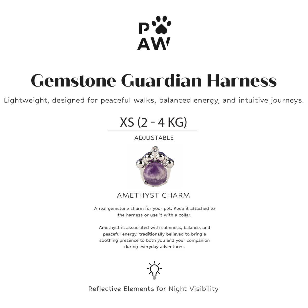 Pettorina Guardian lavanda con ciondolo in ametista – taglia XS (2–4 kg)