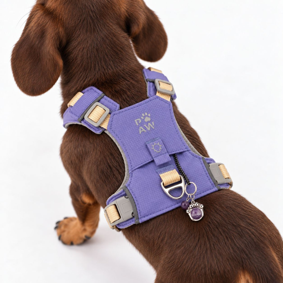 Pettorina Guardian lavanda con ciondolo in ametista – taglia XS (2–4 kg)
