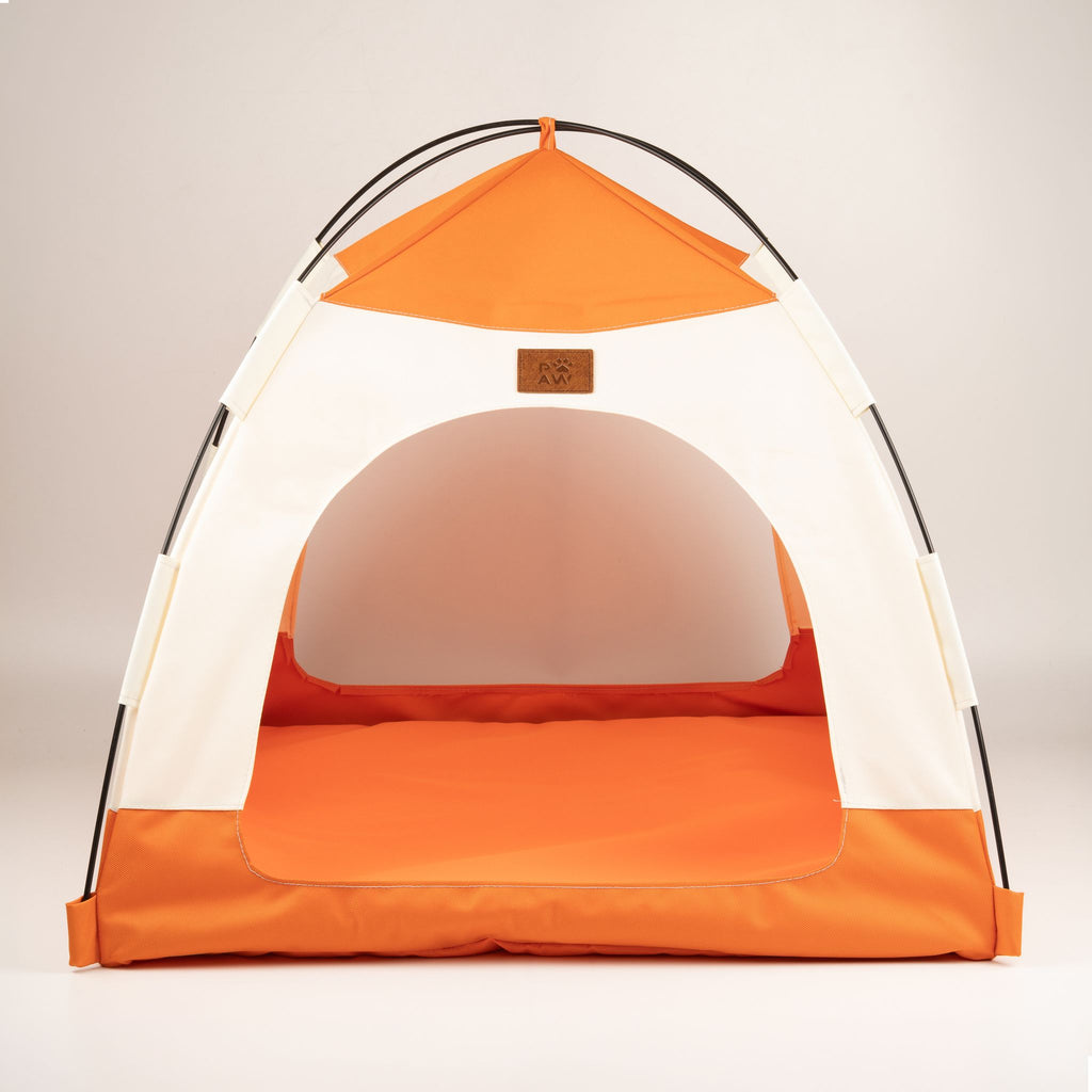 Cuccia a tenda beige e arancione – grande, 58 × 58 × 48 cm
