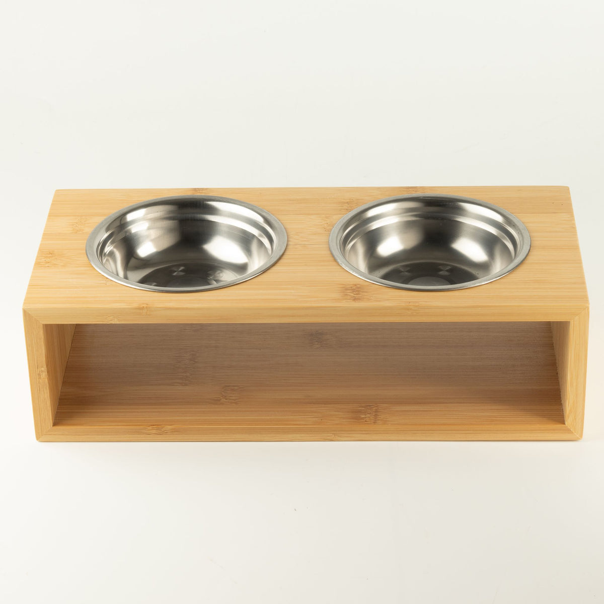 Doppia ciotola grande in acciaio inox con supporto in legno – 2 × 13 cm