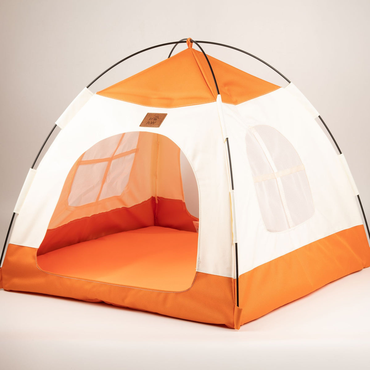 Cuccia a tenda beige e arancione – grande, 58 × 58 × 48 cm