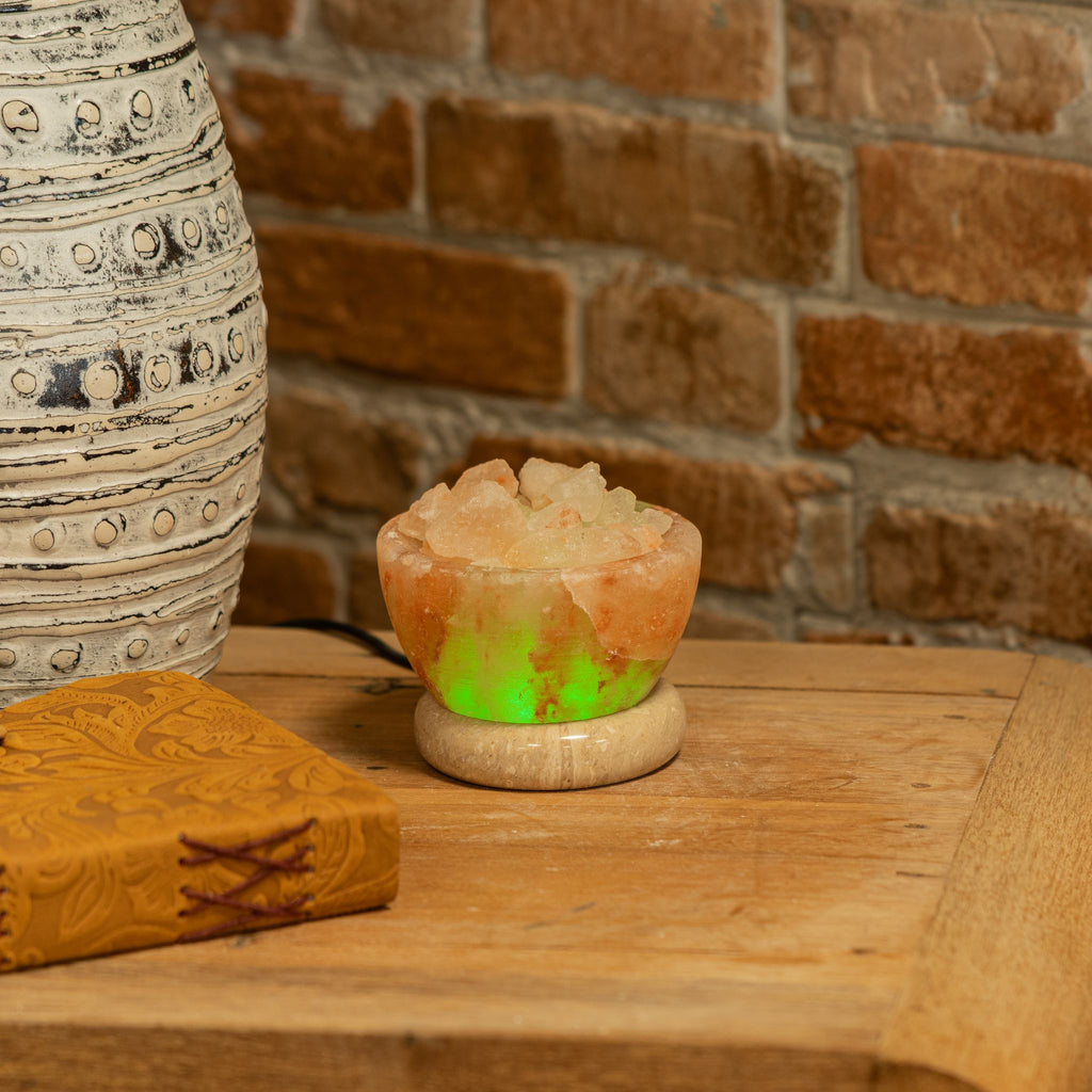 Lampada di sale "Braciere" USB con pietre di sale – luce multicolore