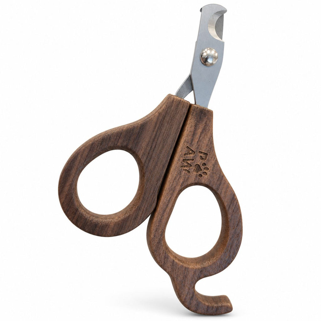 Tagliaunghie semicircolare in acciaio inox e noce