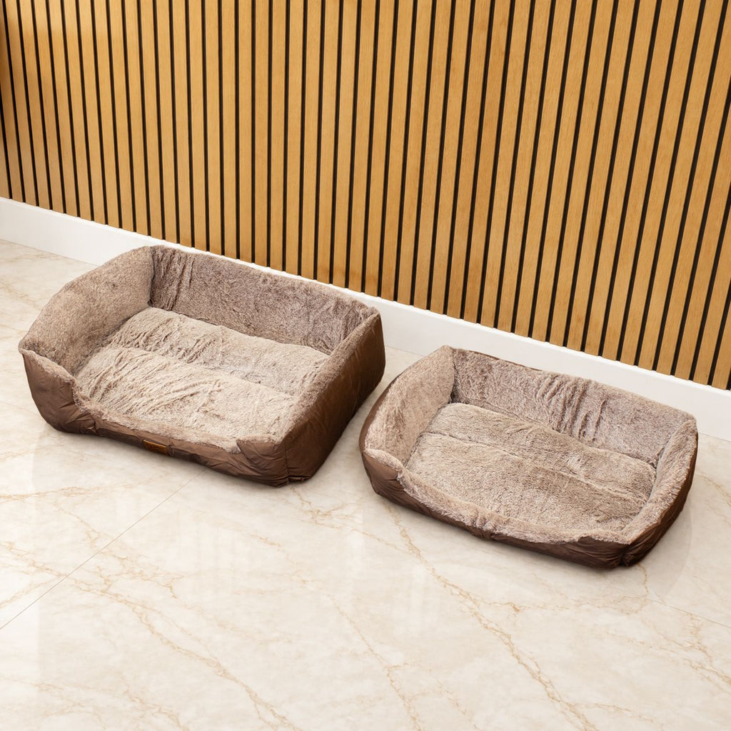 Cuccia in peluche Teddy marrone – piccola, 60 × 45 × 17 cm