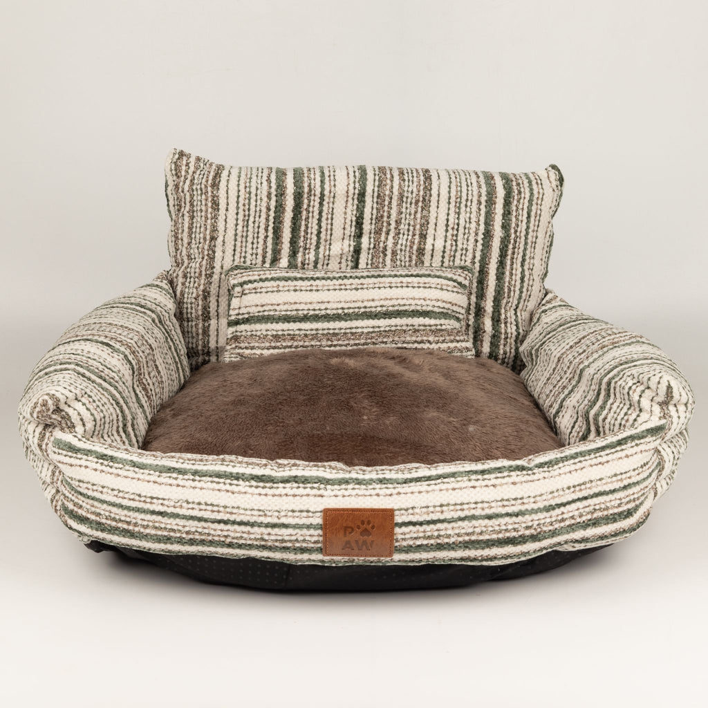 Cuccia a divanetto a righe marroni – piccola, 50 × 50 × 26 cm