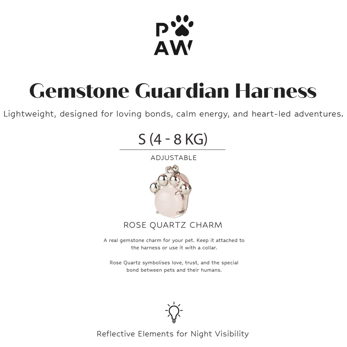 Pettorina Guardian rosa cipria con ciondolo in quarzo rosa – taglia S (4–8 kg)