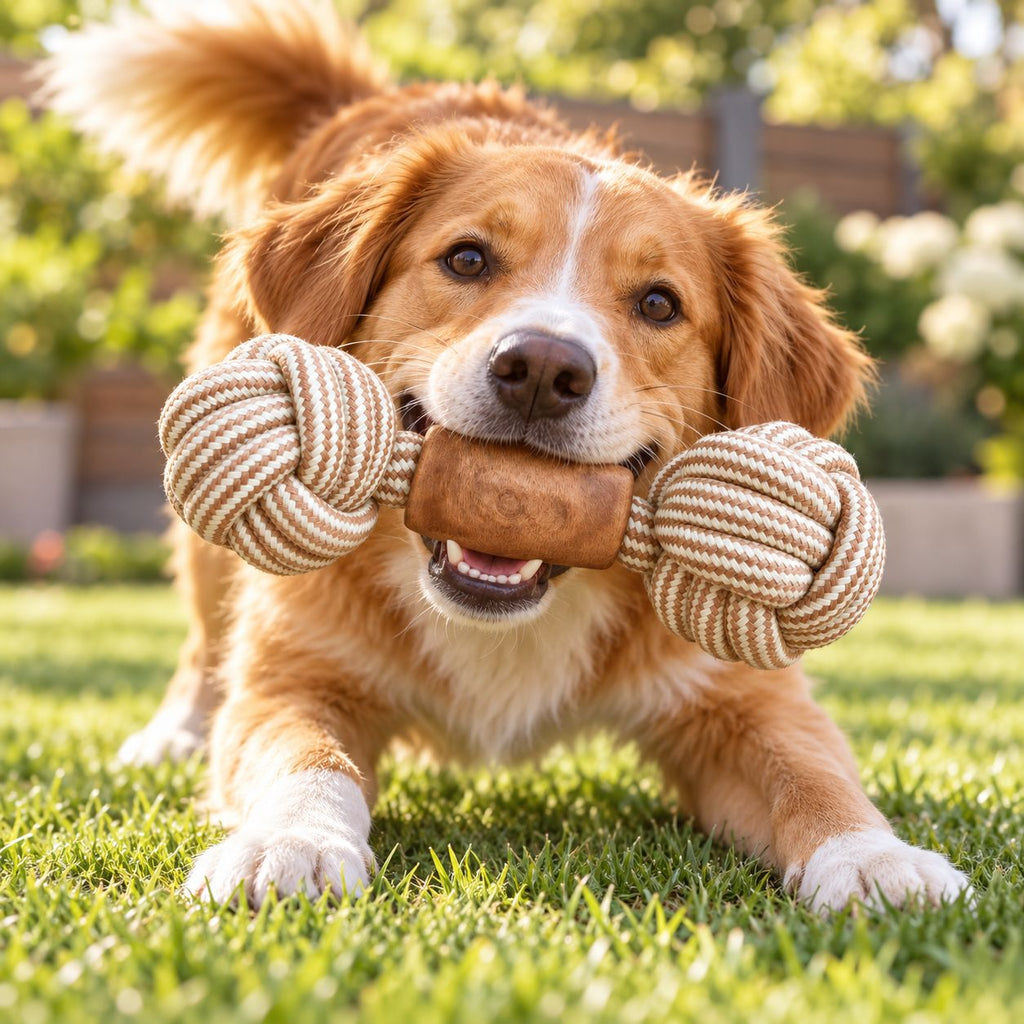 Gioco per cani in legno di caffè e corda "Double Trouble"