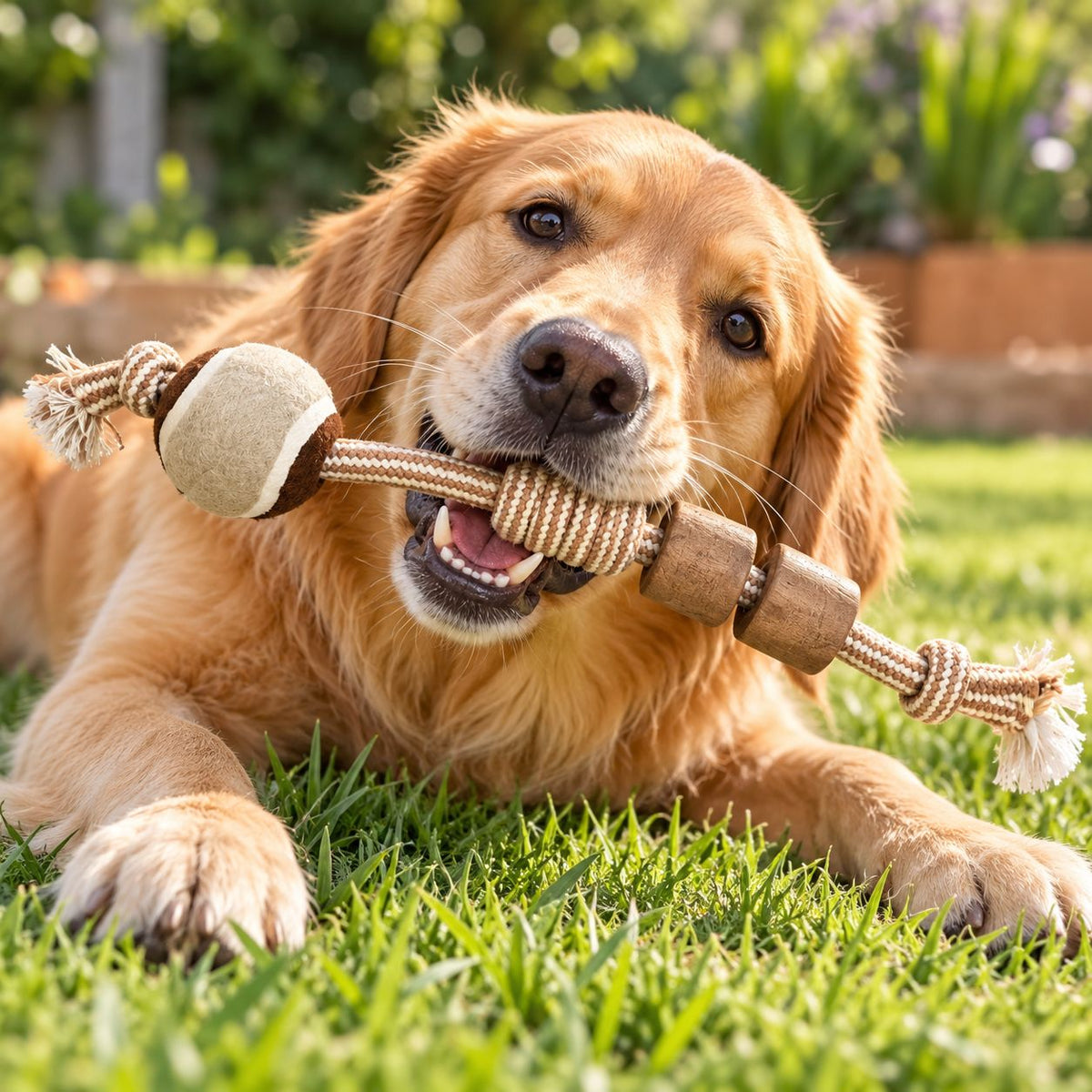 Gioco per cani in corda, legno di caffè e pallina "Knuckle Ball"
