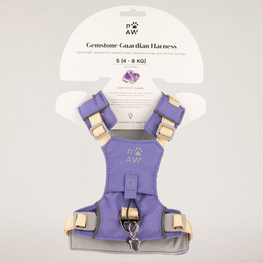 Pettorina Guardian lavanda con ciondolo in ametista – taglia S (4–8 kg)