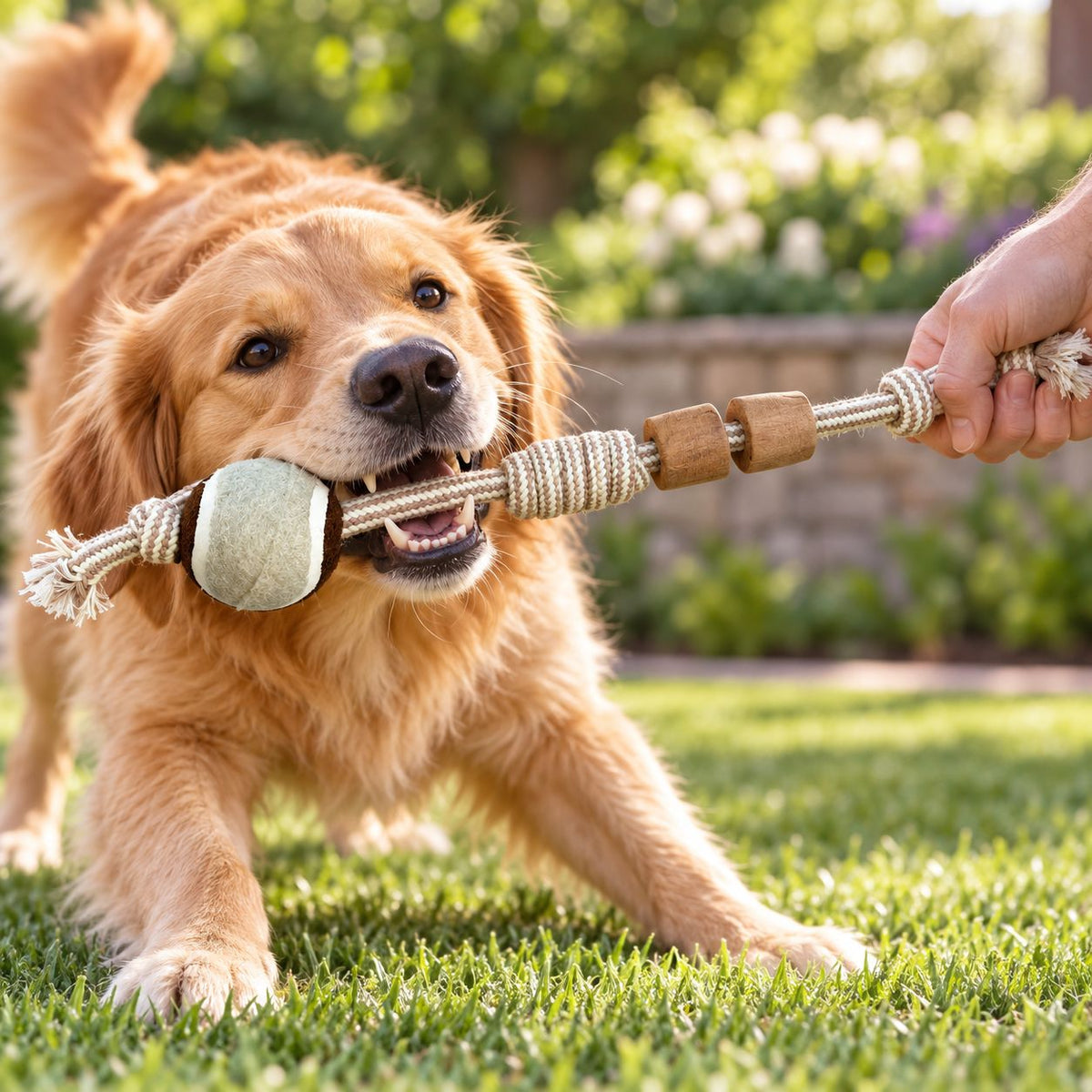 Gioco per cani in corda, legno di caffè e pallina "Knuckle Ball"