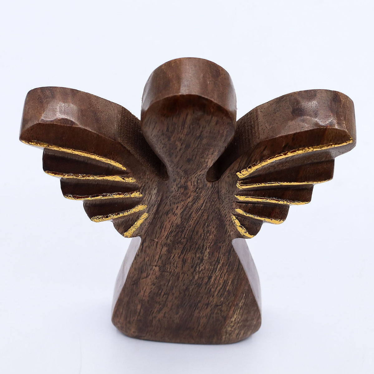 Angelo in legno di mango con ali dorate – 19 cm