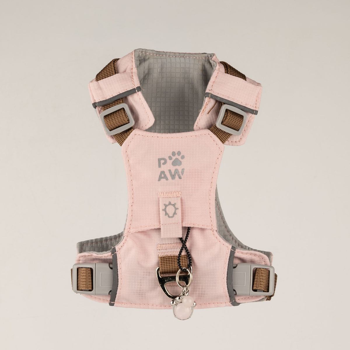 Pettorina Guardian rosa cipria con ciondolo in quarzo rosa – taglia XS (2–4 kg)