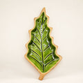 Ciotola a foglia in legno di mango e smalto verde – 33 x 17 cm
