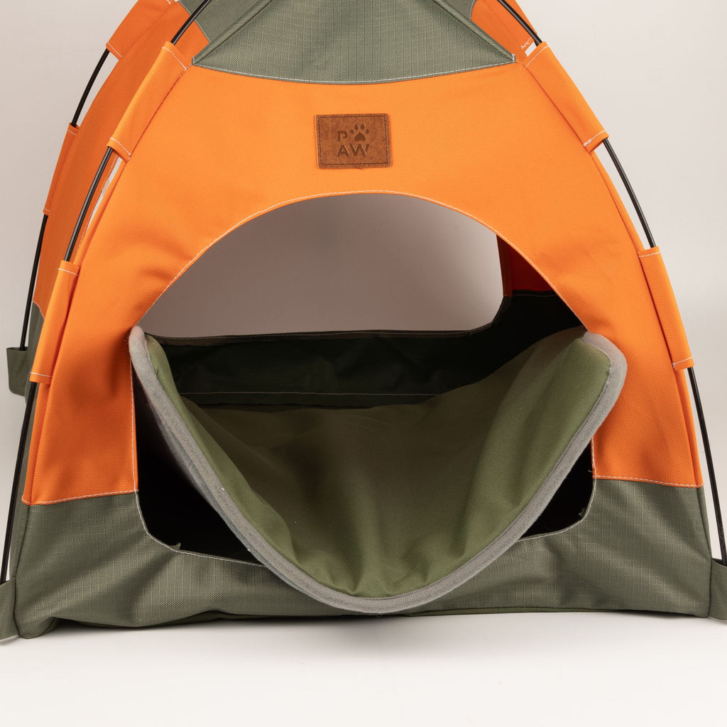 Cuccia a tenda verde e arancione – 48 × 48 × 40 cm