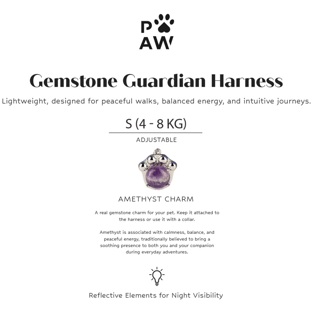 Pettorina Guardian lavanda con ciondolo in ametista – taglia S (4–8 kg)
