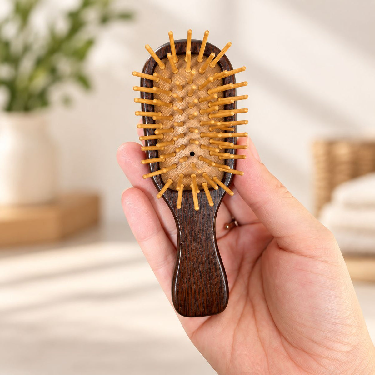 Mini spazzola massaggiante con dentini in bambù