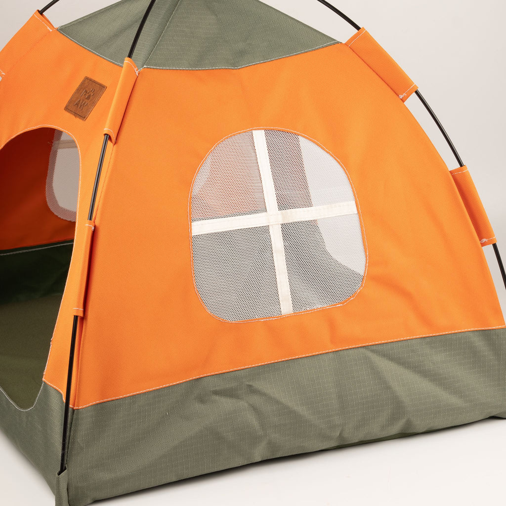 Cuccia a tenda verde e arancione – 48 × 48 × 40 cm