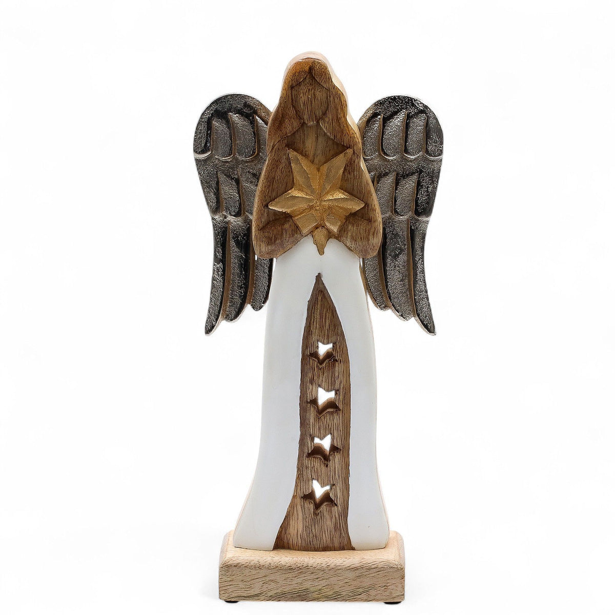 Grande angelo in legno di mango con stella – 30 cm