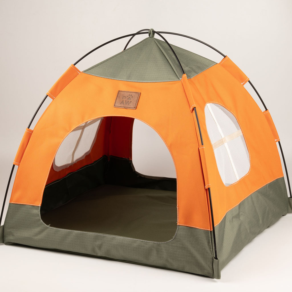 Cuccia a tenda verde e arancione – 48 × 48 × 40 cm