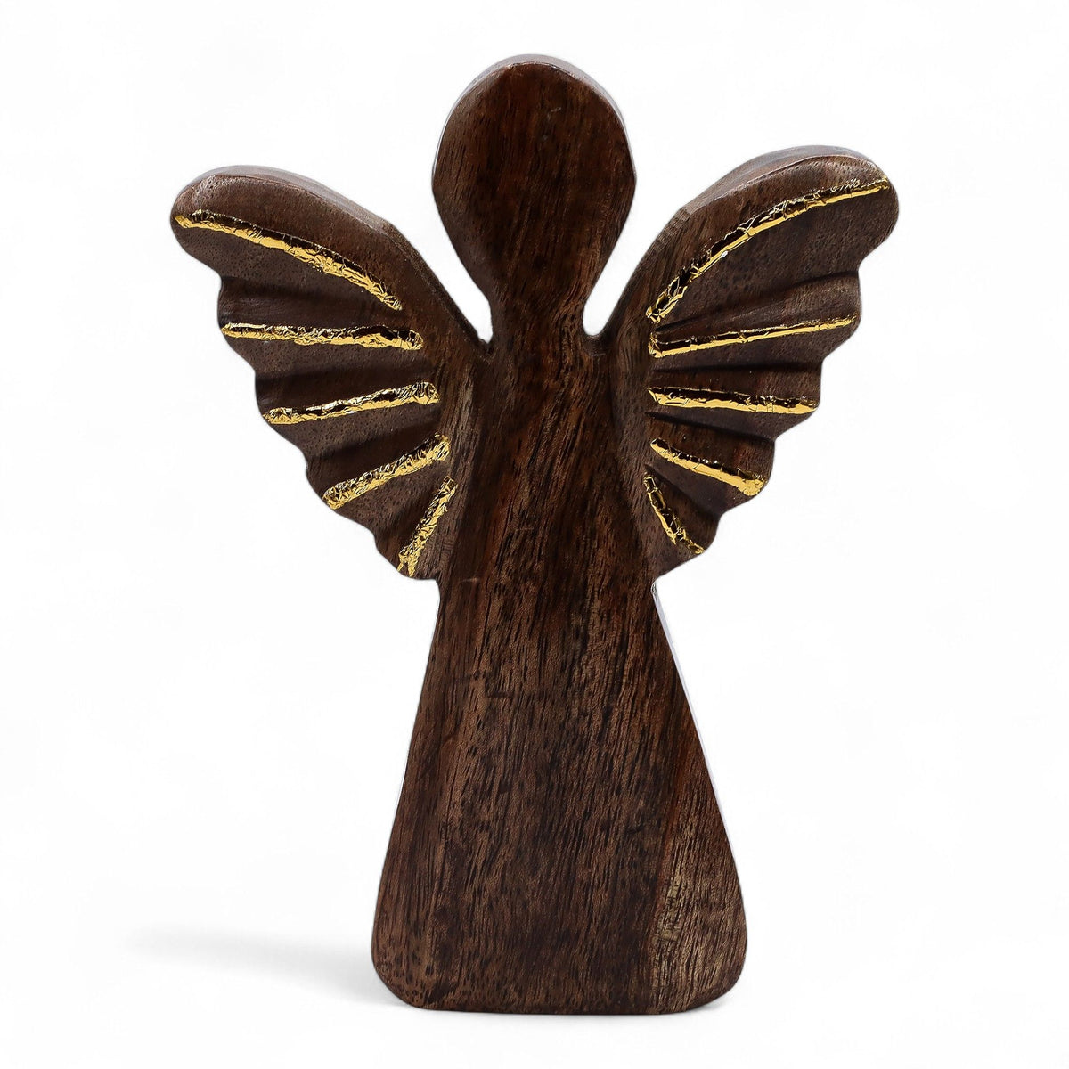 Angelo in legno di mango con ali dorate – 19 cm