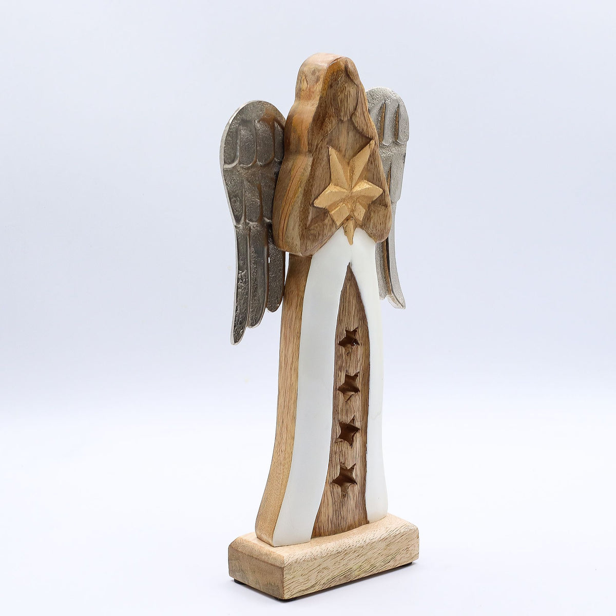 Grande angelo in legno di mango con stella – 30 cm