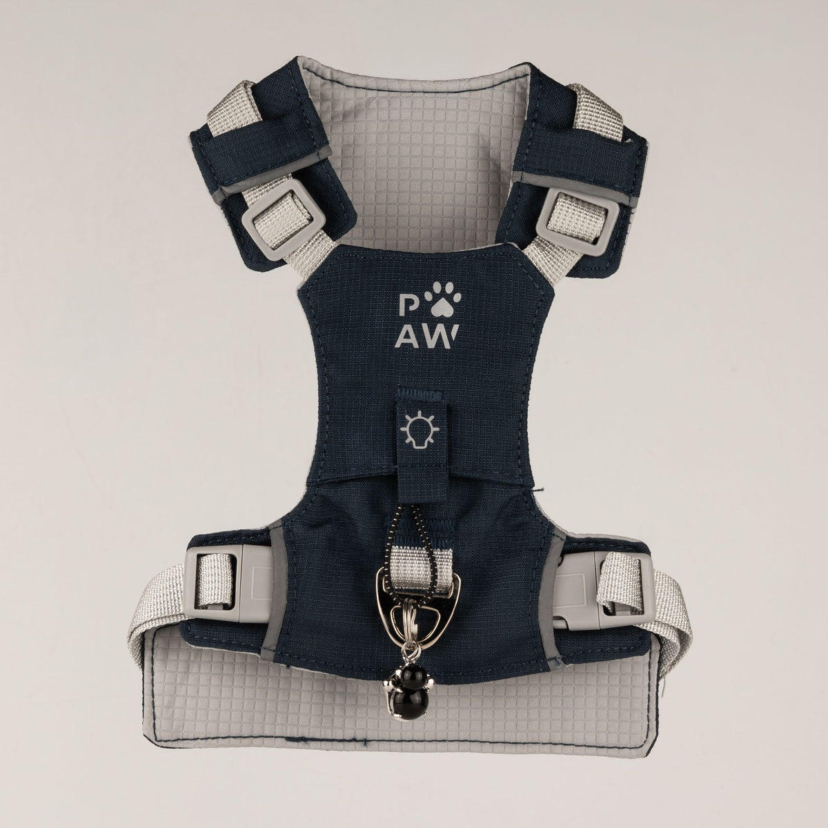 Pettorina Guardian grigio roccia con ciondolo in ossidiana nera – taglia S (4–8 kg)
