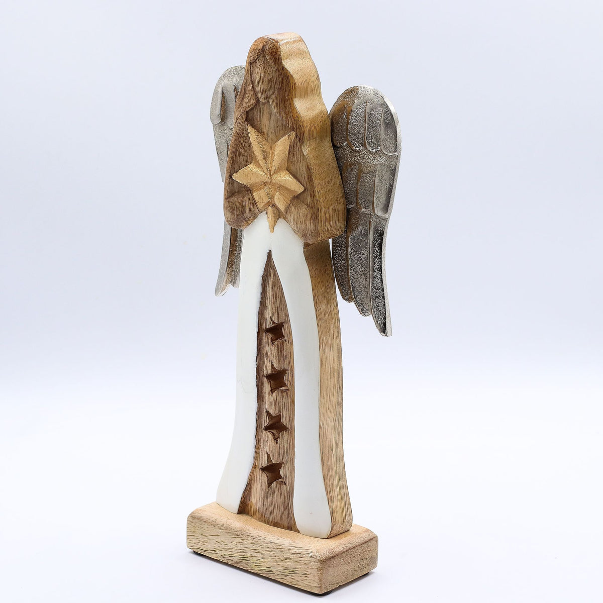 Grande angelo in legno di mango con stella – 30 cm