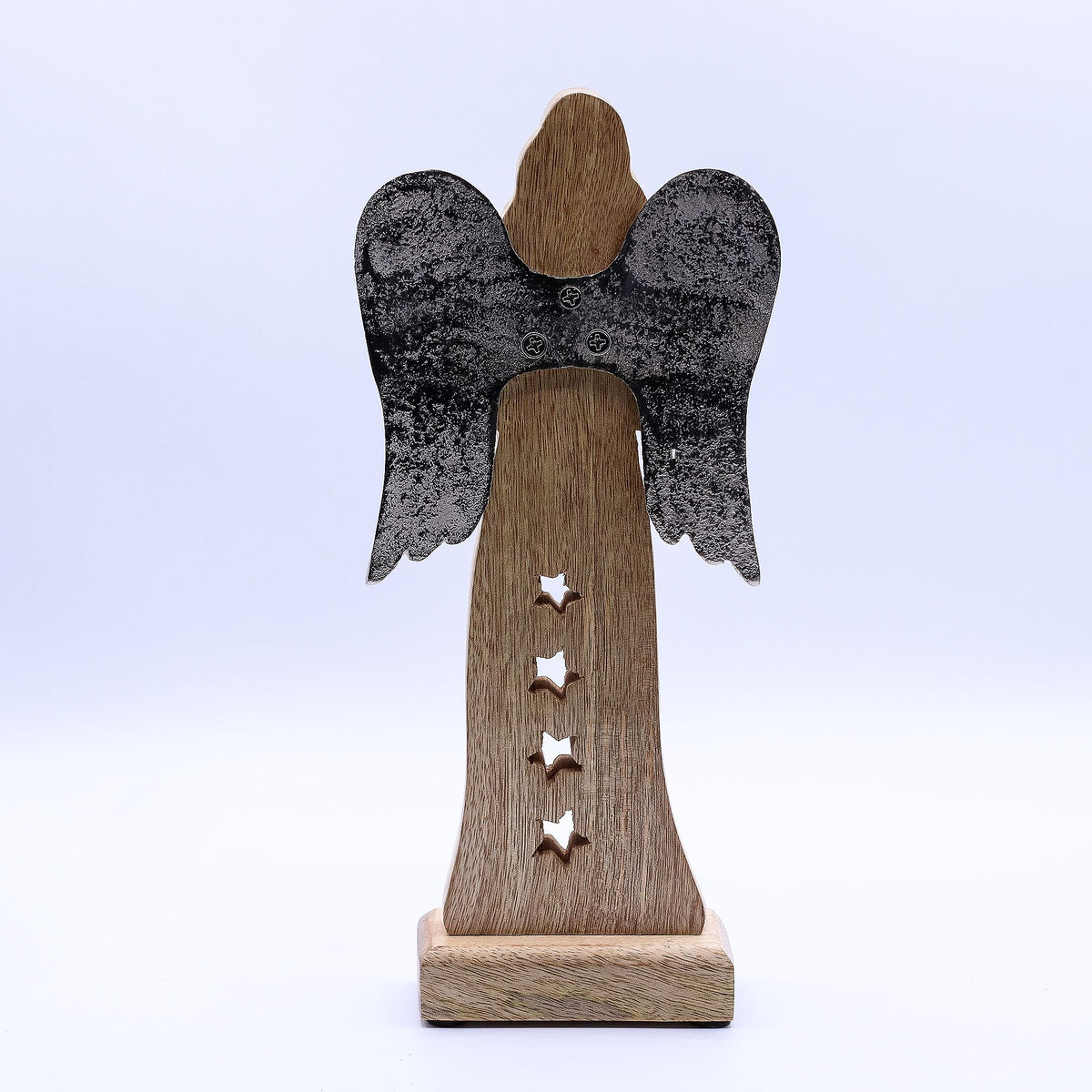 Grande angelo in legno di mango con stella – 30 cm
