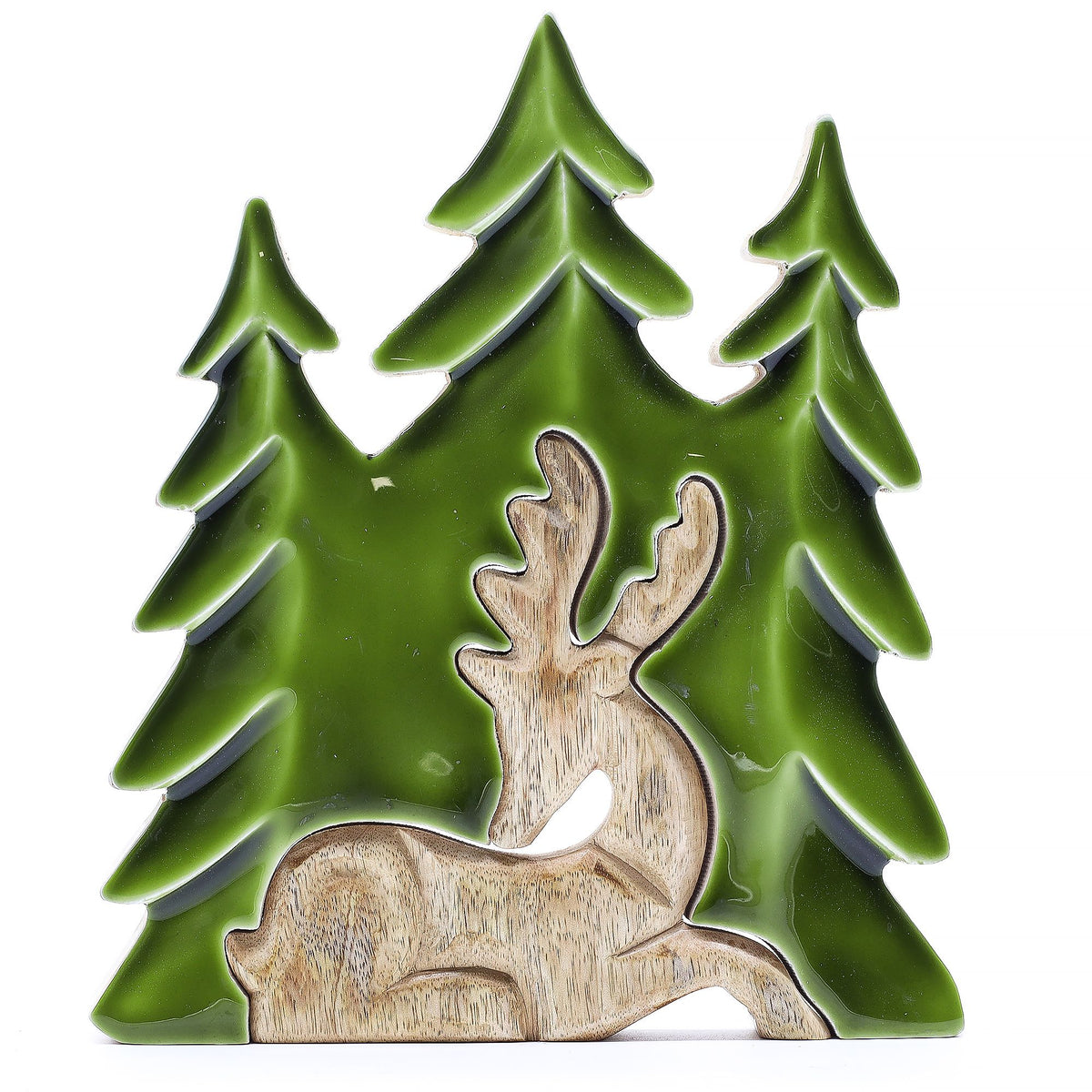 Decorazione 3D in legno "Cervo nel bosco" – 23 x 20 cm