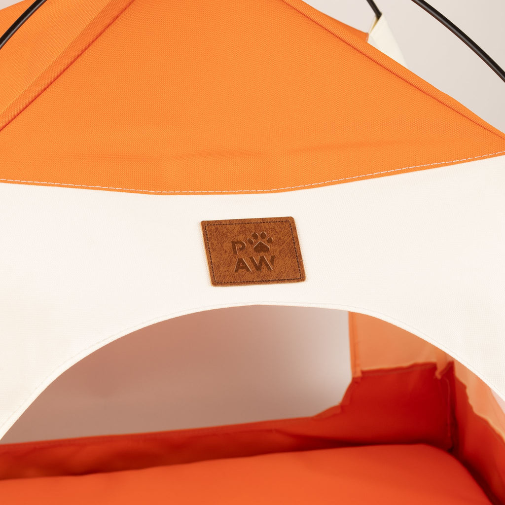 Cuccia a tenda beige e arancione – grande, 58 × 58 × 48 cm