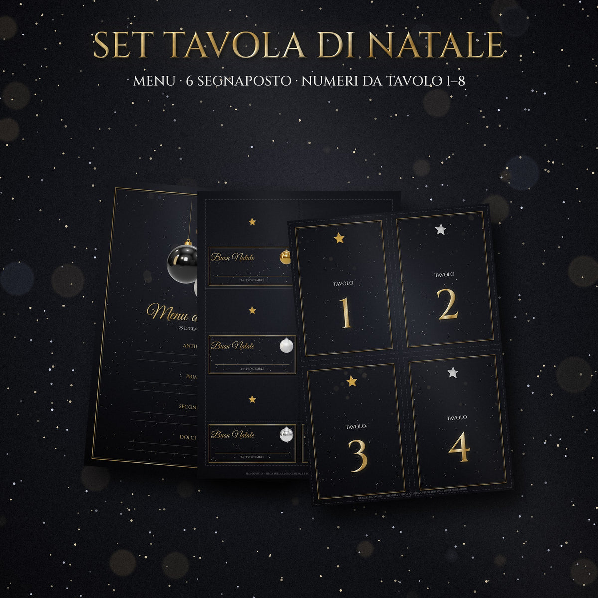 Set tavola di Natale stampabile – menu, segnaposto e numeri